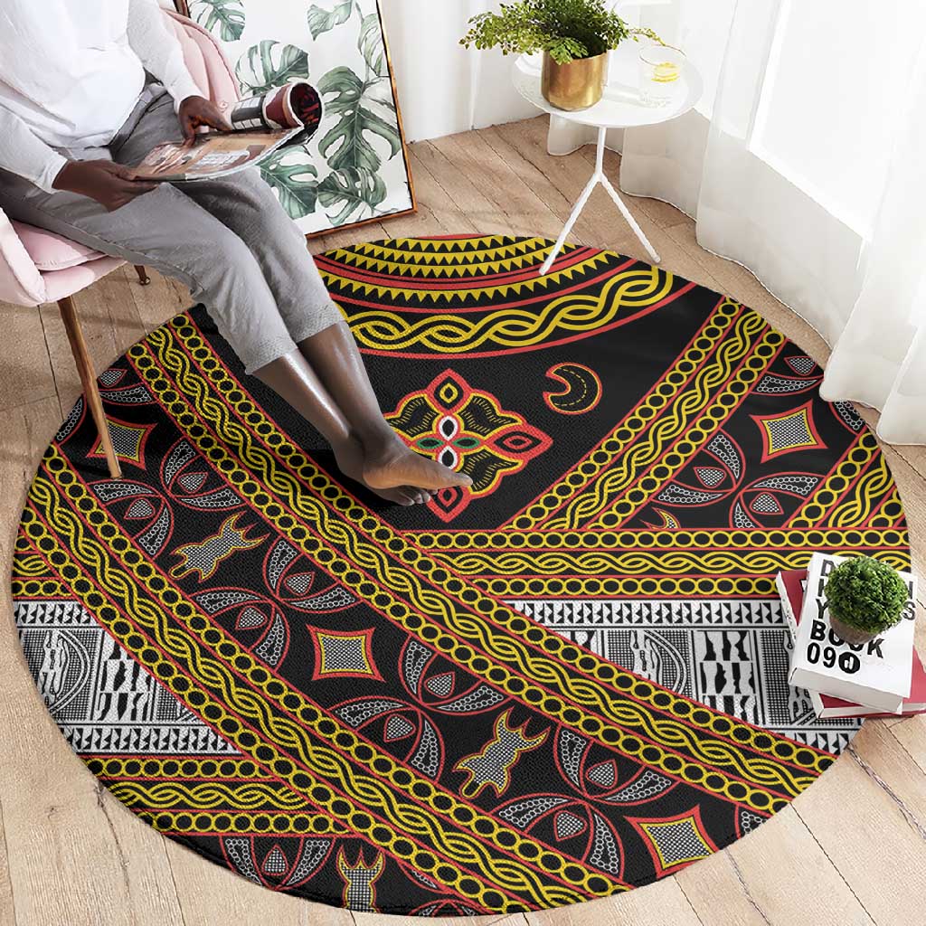 Cameroon Bamenda Toghu Inspired Round Carpet Classic Motifs