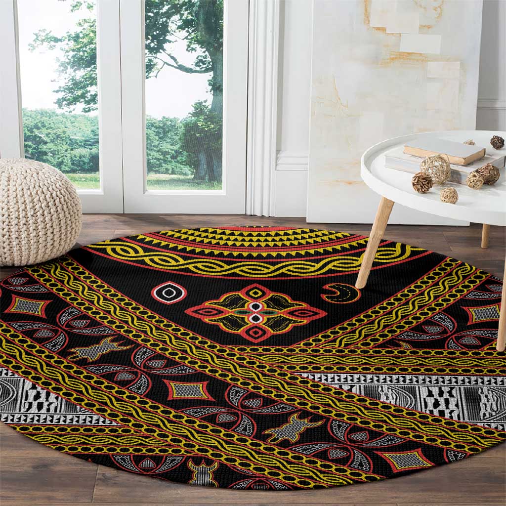 Cameroon Bamenda Toghu Inspired Round Carpet Classic Motifs