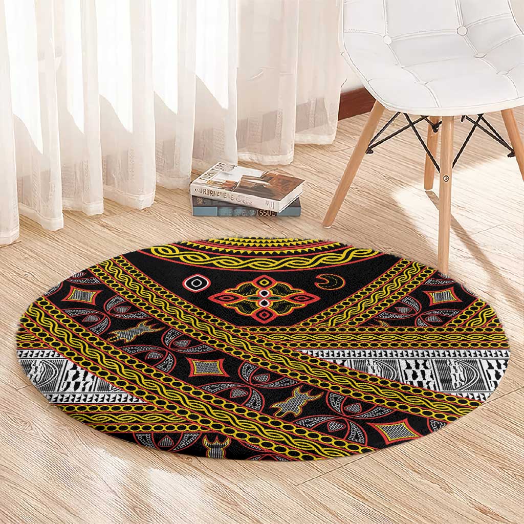 Cameroon Bamenda Toghu Inspired Round Carpet Classic Motifs