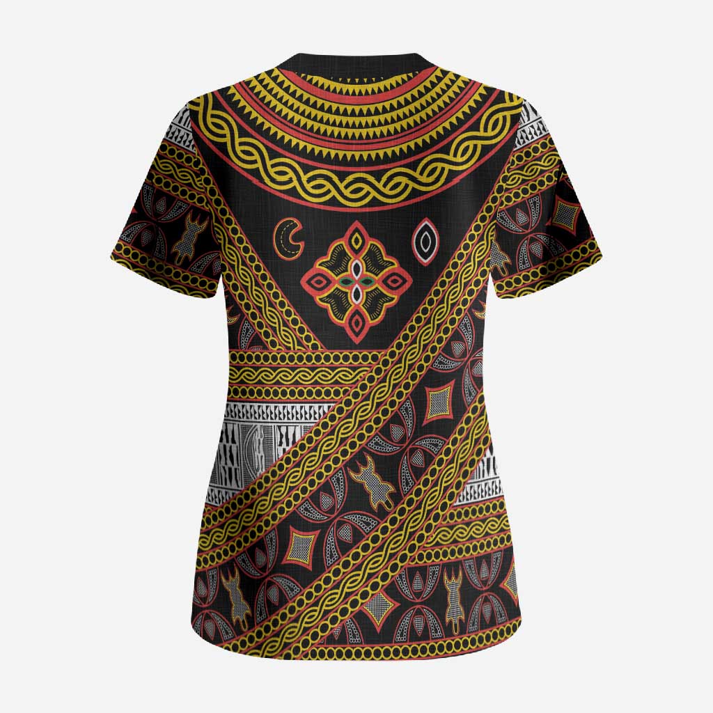 Cameroon Bamenda Toghu Inspired Scrub Top Classic Motifs