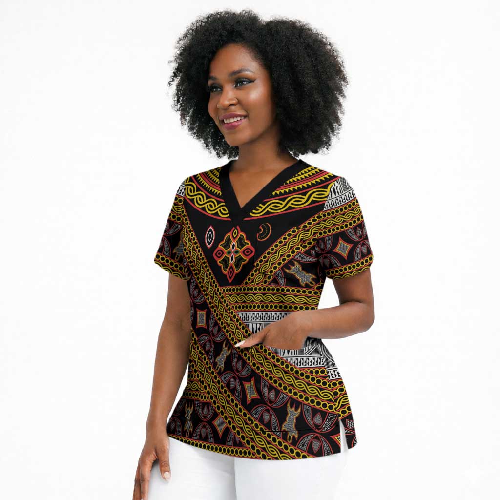 Cameroon Bamenda Toghu Inspired Scrub Top Classic Motifs