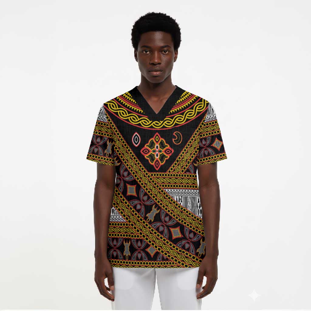 Cameroon Bamenda Toghu Inspired Scrub Top Classic Motifs