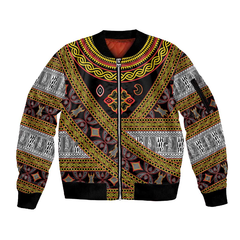 Cameroon Bamenda Toghu Inspired Sleeve Zip Bomber Jacket Classic Motifs