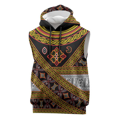 Cameroon Bamenda Toghu Inspired Sleeveless Hoodie Classic Motifs