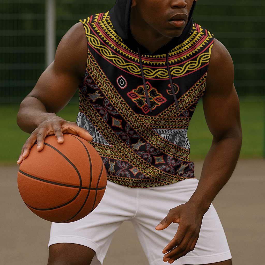 Cameroon Bamenda Toghu Inspired Sleeveless Hoodie Classic Motifs