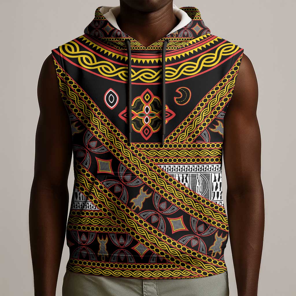 Cameroon Bamenda Toghu Inspired Sleeveless Hoodie Classic Motifs