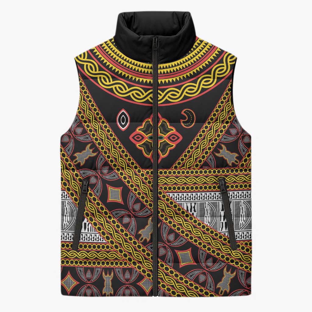 Cameroon Bamenda Toghu Inspired Sleeveless Puffer Jacket Classic Motifs