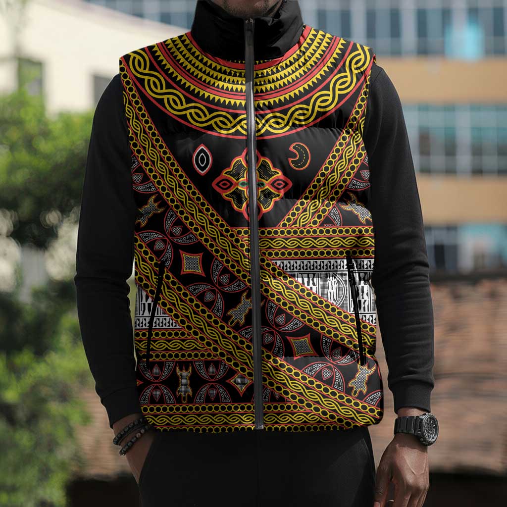 Cameroon Bamenda Toghu Inspired Sleeveless Puffer Jacket Classic Motifs