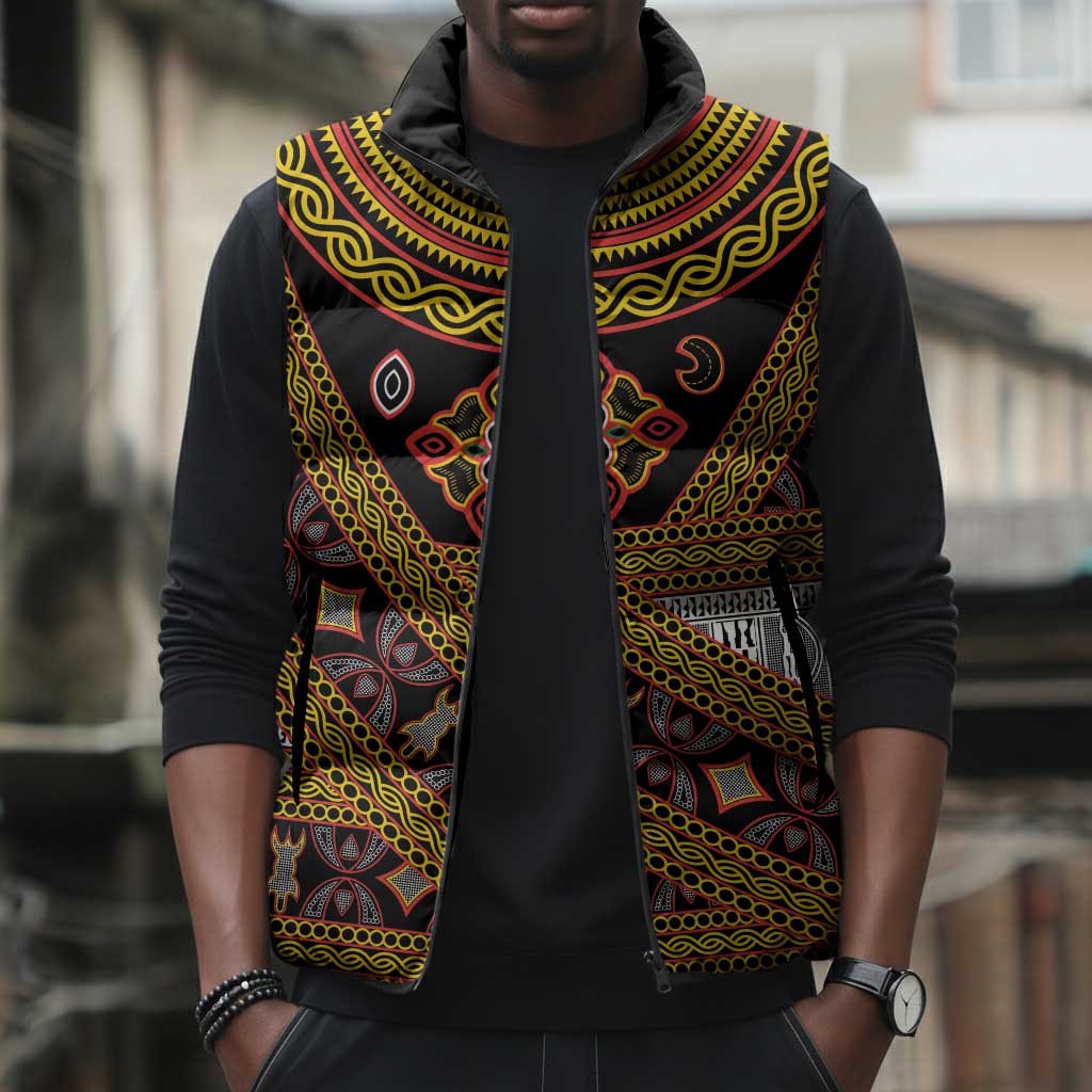 Cameroon Bamenda Toghu Inspired Sleeveless Puffer Jacket Classic Motifs