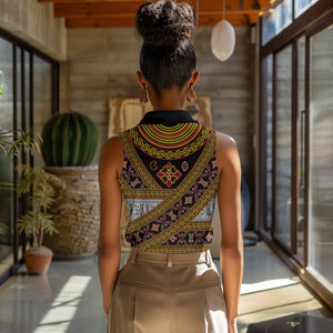Cameroon Bamenda Toghu Inspired Women Sleeveless Polo Shirt Classic Motifs
