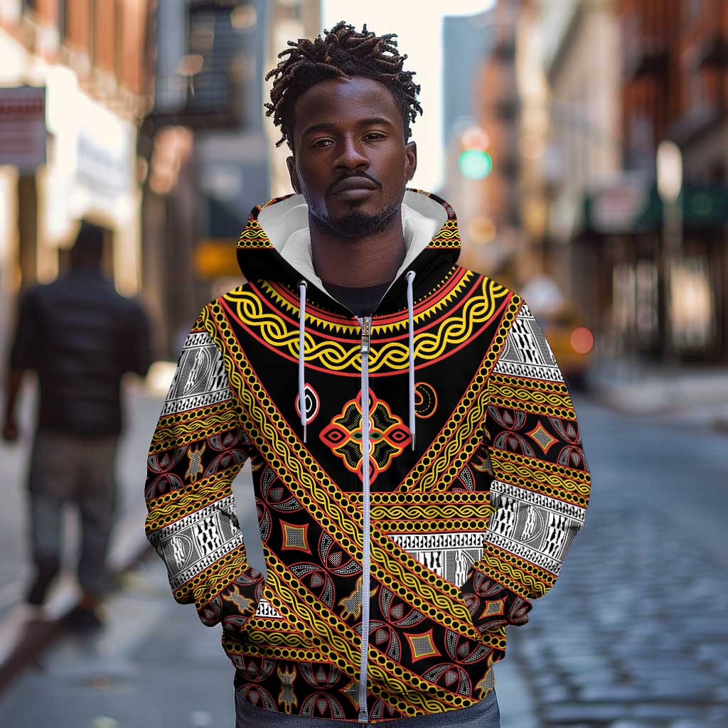 Cameroon Bamenda Toghu Inspired Zip Hoodie Classic Motifs
