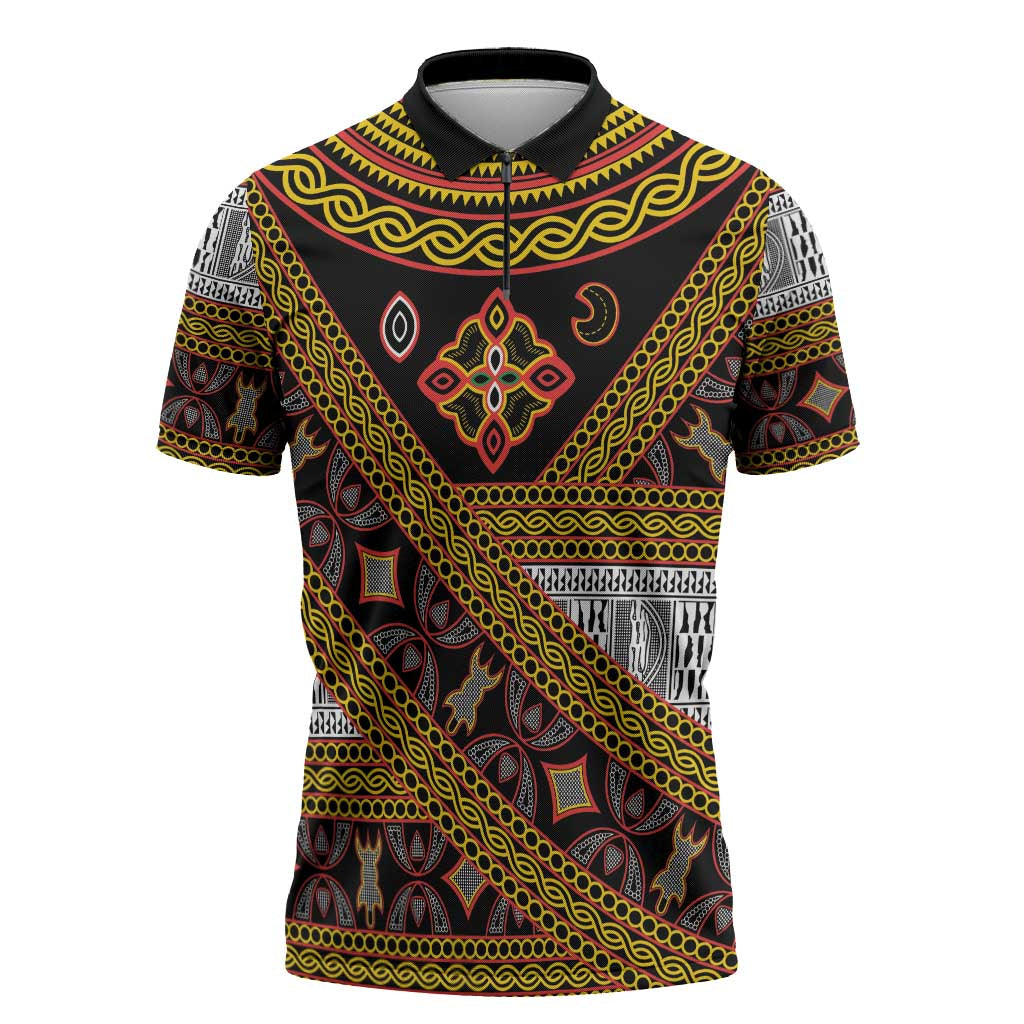 Cameroon Bamenda Toghu Inspired Zipper Polo Shirt Classic Motifs