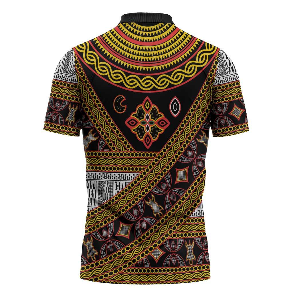 Cameroon Bamenda Toghu Inspired Zipper Polo Shirt Classic Motifs