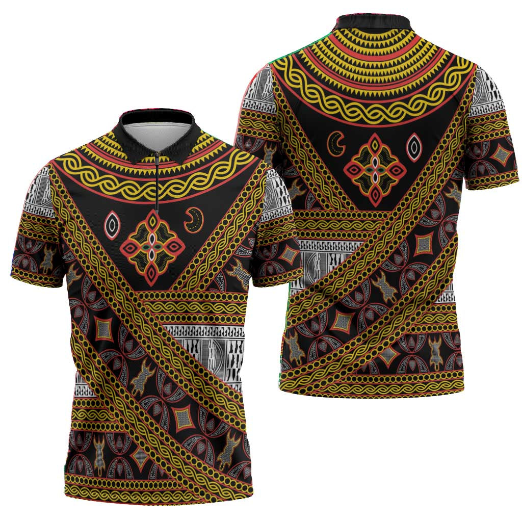 Cameroon Bamenda Toghu Inspired Zipper Polo Shirt Classic Motifs