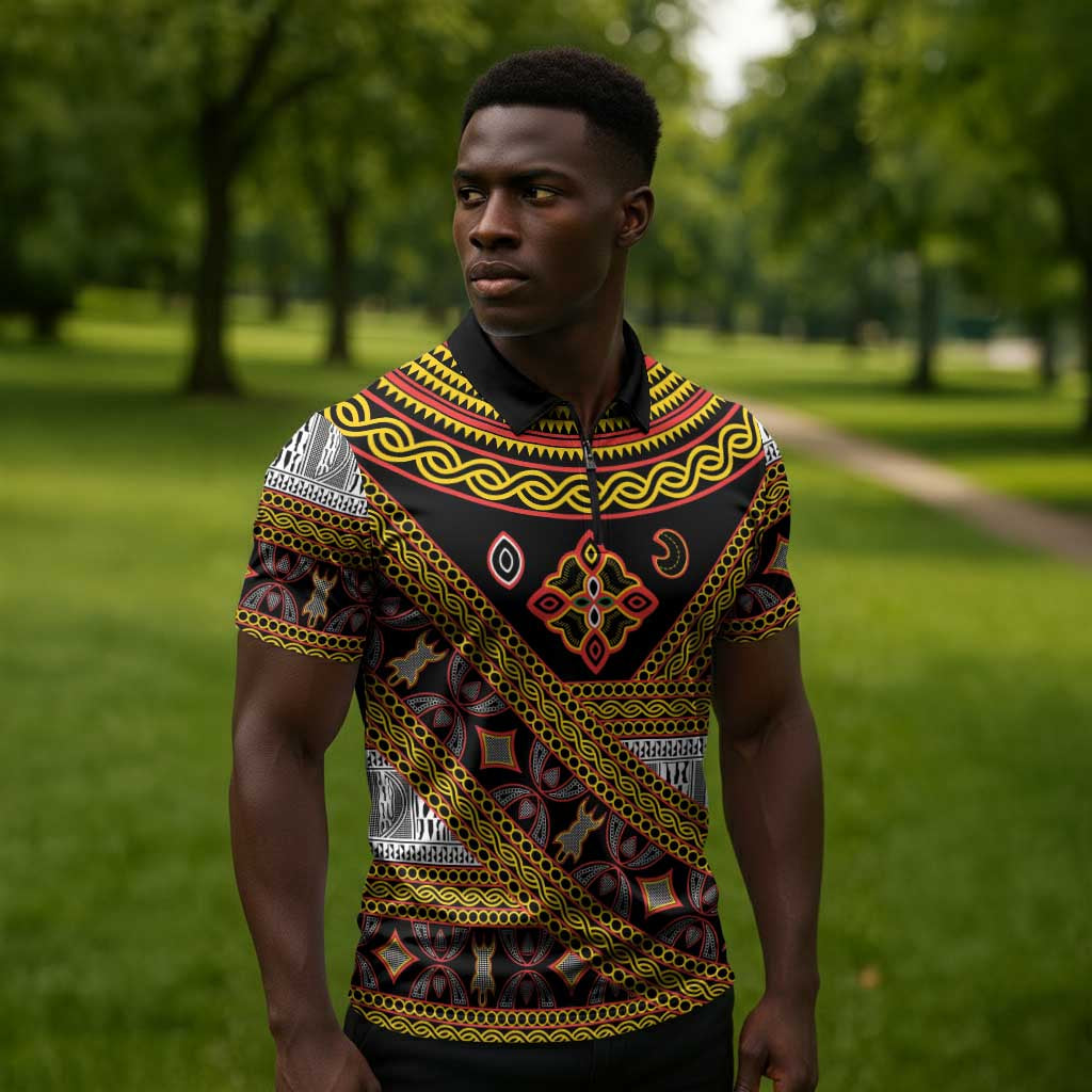 Cameroon Bamenda Toghu Inspired Zipper Polo Shirt Classic Motifs