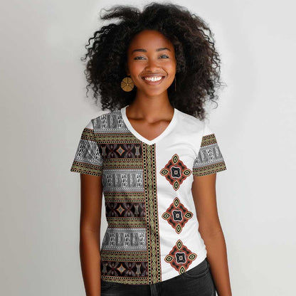 Cameroon Ndop Atoghu Inspired Women V-Neck T-Shirt