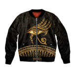 Ancient Egypt Gold Intricate Sleeve Zip Bomber Jacket Eye of Horus