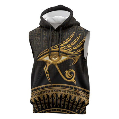 Ancient Egypt Gold Intricate Sleeveless Hoodie Eye of Horus - African Pride