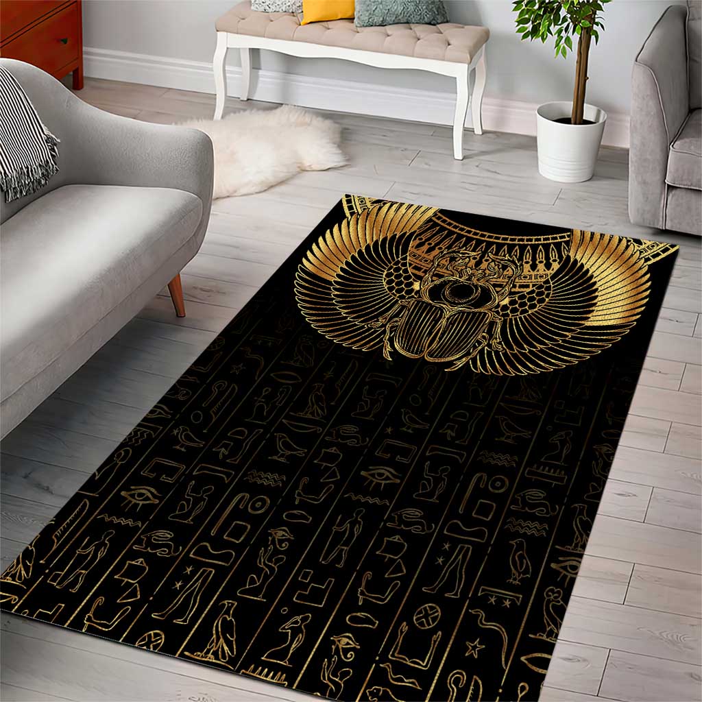 Ancient Egypt Area Rug Black Gold Scarab