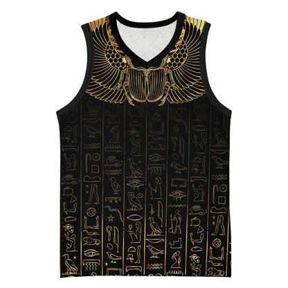 Ancient Egypt Basketball Jersey Black Gold Scarab LT7