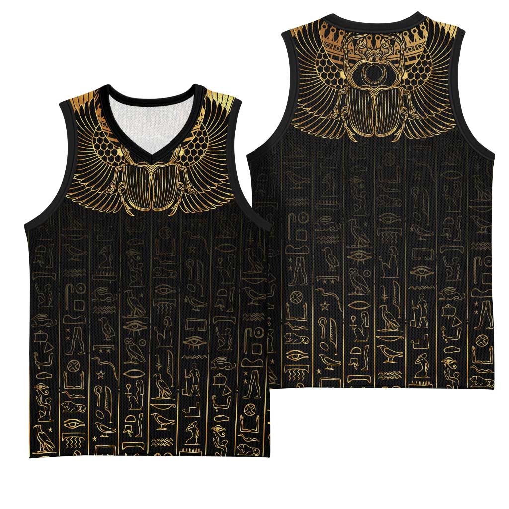 Ancient Egypt Basketball Jersey Black Gold Scarab LT7