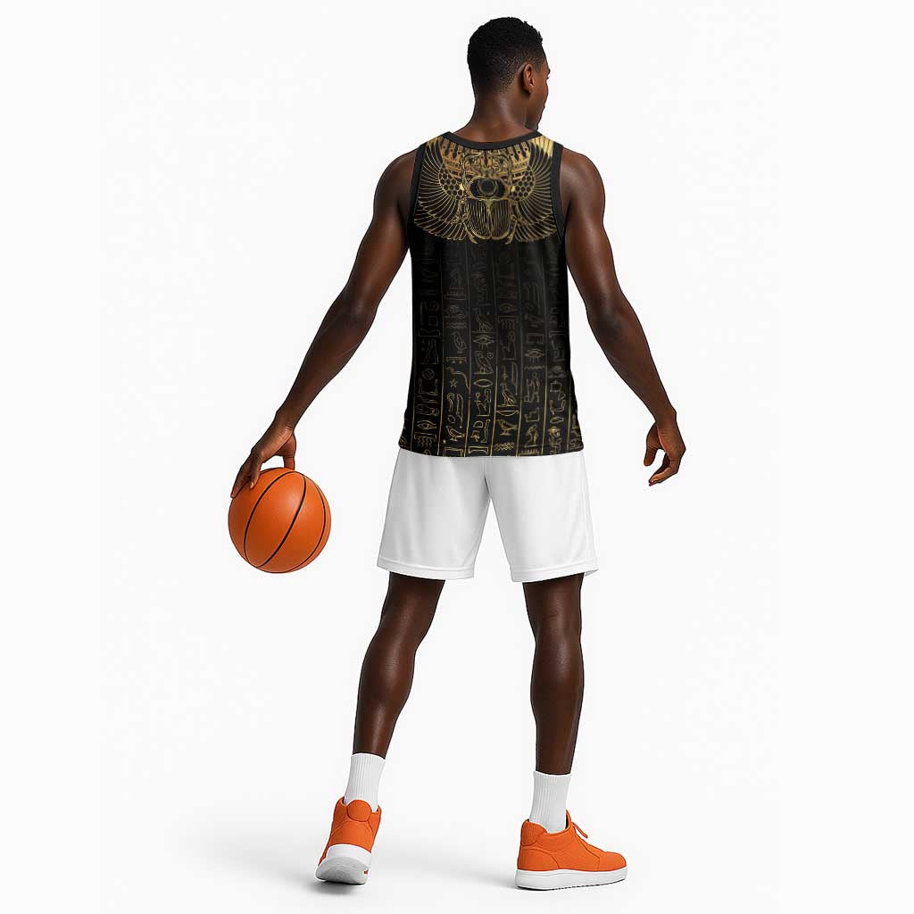 Ancient Egypt Basketball Jersey Black Gold Scarab LT7