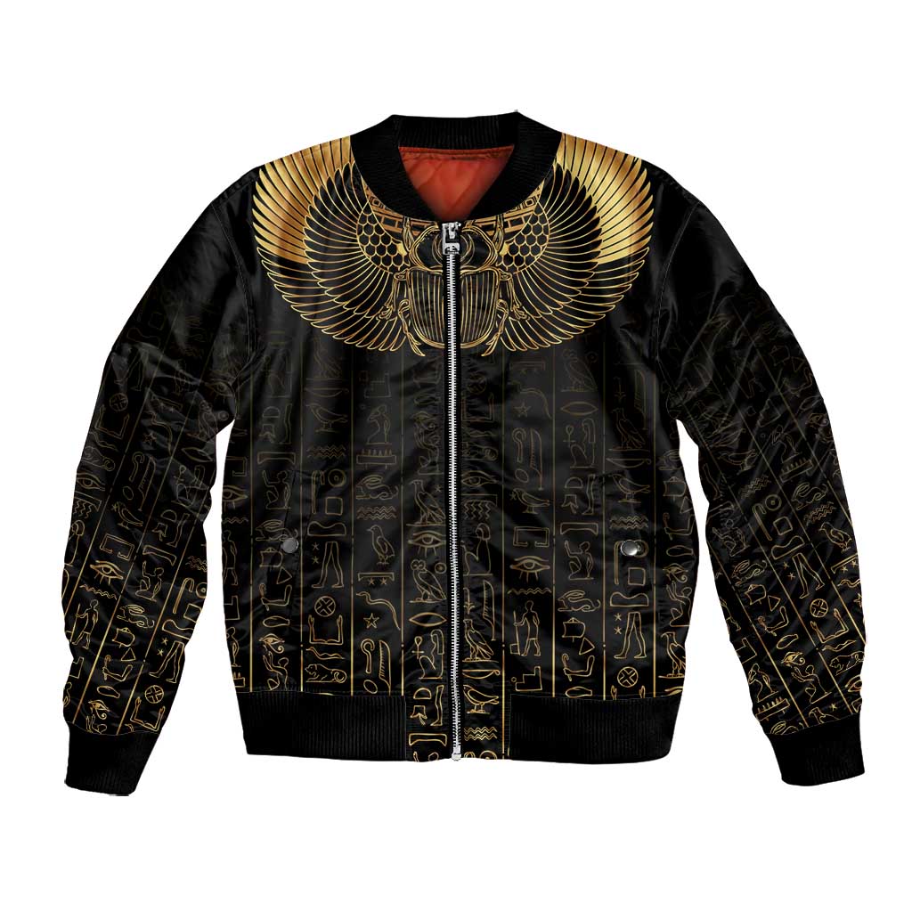 Ancient Egypt Bomber Jacket Black Gold Scarab