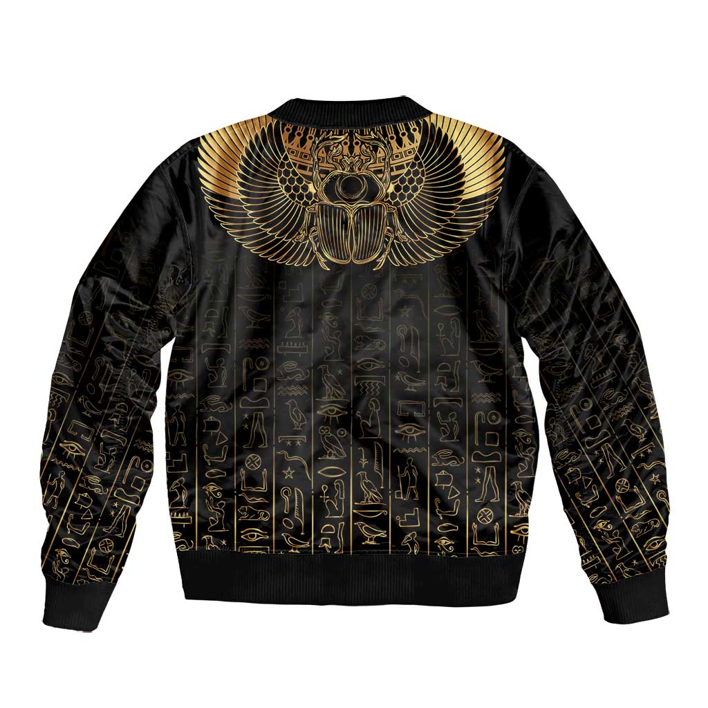 Ancient Egypt Bomber Jacket Black Gold Scarab