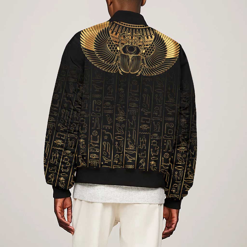 Ancient Egypt Bomber Jacket Black Gold Scarab