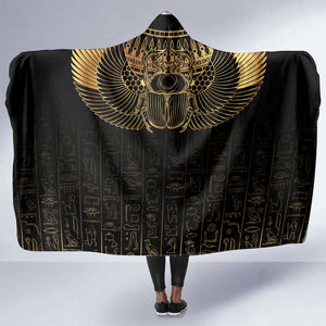 Ancient Egypt Hooded Blanket Black Gold Scarab