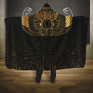 Ancient Egypt Hooded Blanket Black Gold Scarab