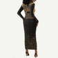Ancient Egypt Long Sleeve Bodycon Dress Black Gold Scarab LT7