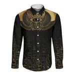 Ancient Egypt Long Sleeve Button Shirt Black Gold Scarab
