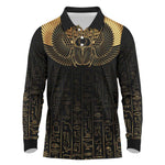 Ancient Egypt Long Sleeve Polo Shirt Black Gold Scarab