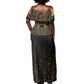 Ancient Egypt Off Shoulder Maxi Dress Black Gold Scarab