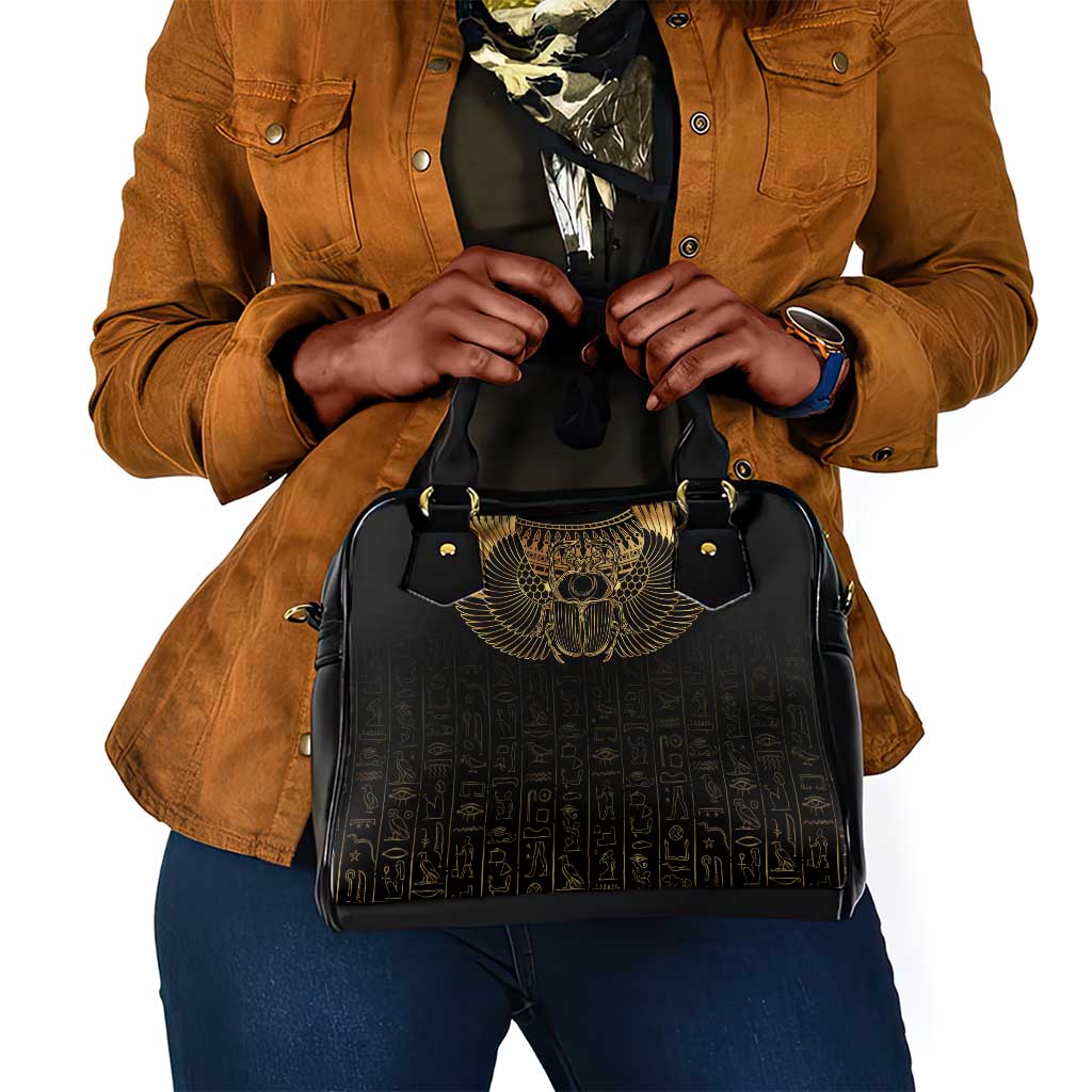 Ancient Egypt Shoulder Handbag Black Gold Scarab