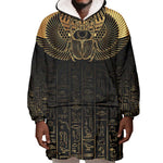 Ancient Egypt Wearable Blanket Hoodie Black Gold Scarab