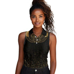Ancient Egypt Women Sleeveless Polo Shirt Black Gold Scarab