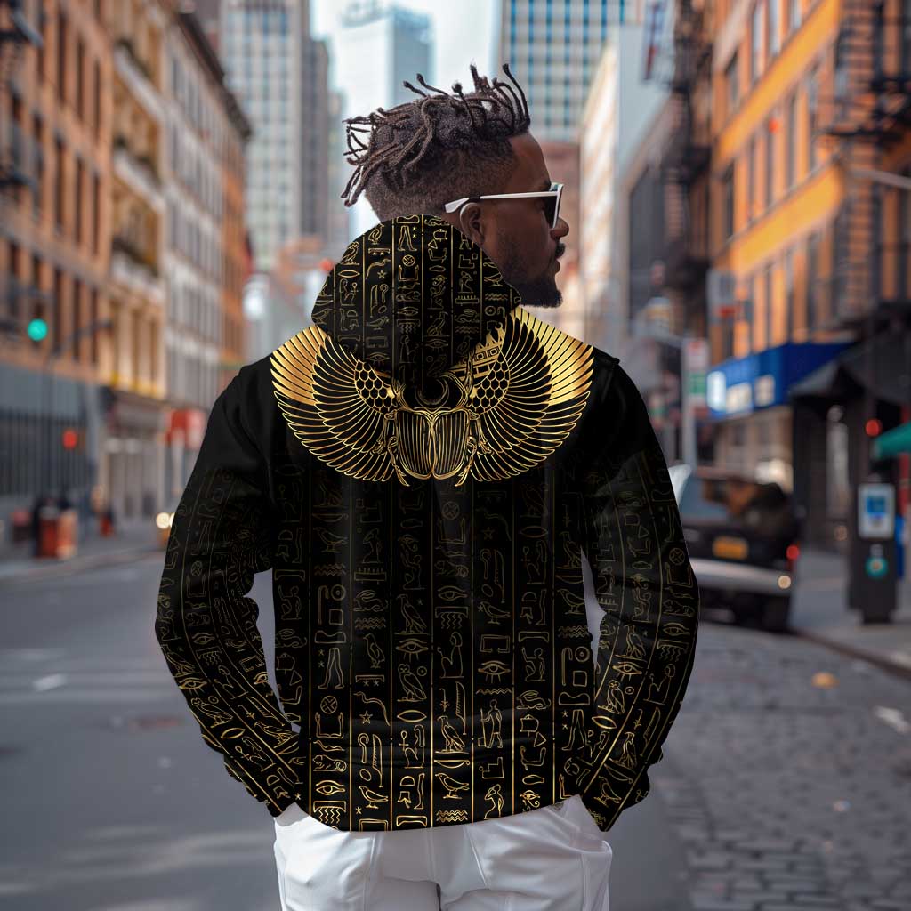 Ancient Egypt Zip Hoodie Black Gold Scarab