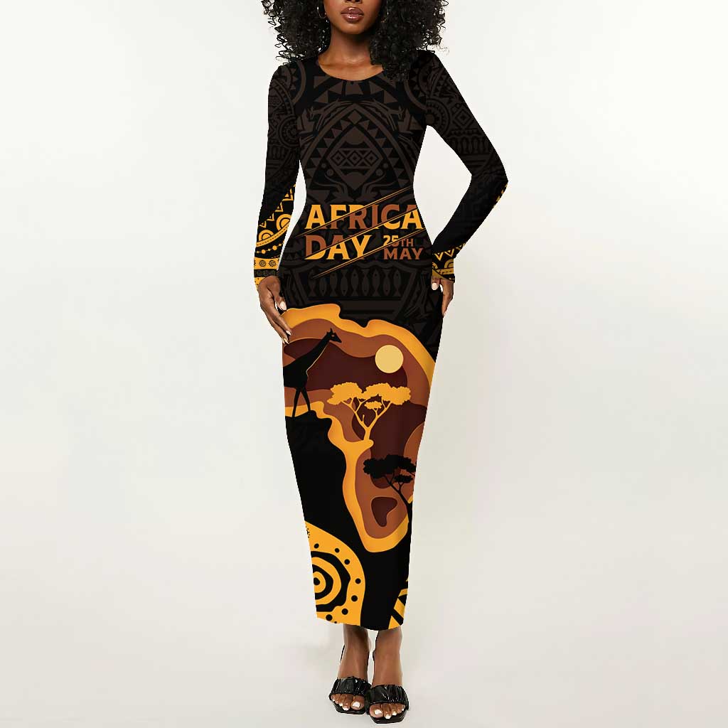 Africa Day Personalized Long Sleeve Bodycon Dress Ethnic Retro Style