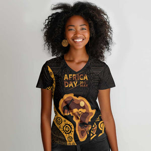 Africa Day Personalized Women V-Neck T-Shirt Ethnic Retro Style