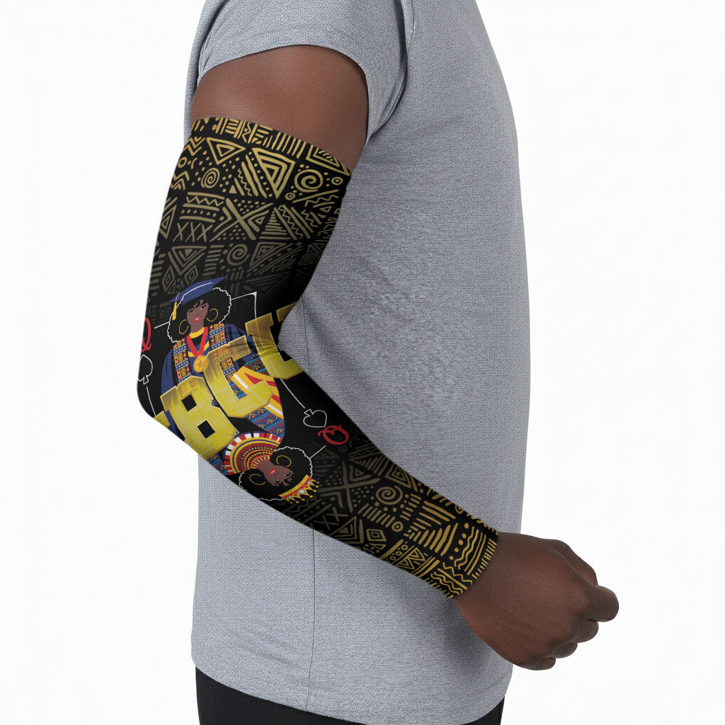 HBCU Grad Personalized Queen Poker Card Arm Sleeves Golden Pattern