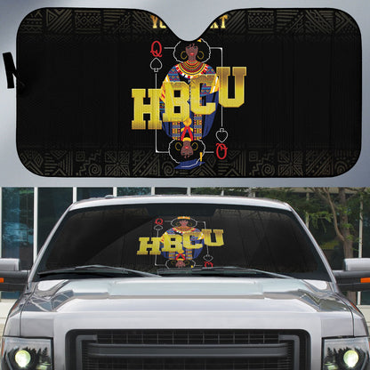 HBCU Grad Personalized Queen Poker Card Auto Sun Shade Golden Pattern
