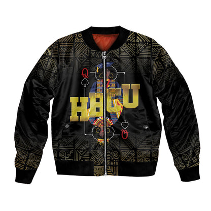 HBCU Grad Personalized Queen Poker Card Bomber Jacket Golden Pattern