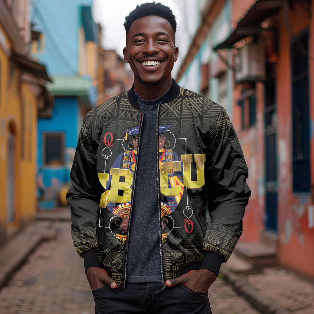 HBCU Grad Personalized Queen Poker Card Bomber Jacket Golden Pattern