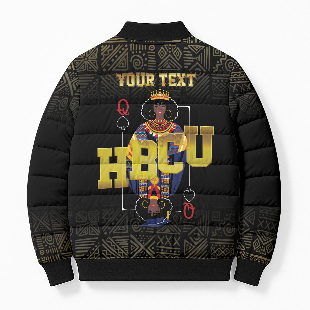 HBCU Grad Personalized Queen Poker Card Bomber Puffer Jacket Golden Pattern