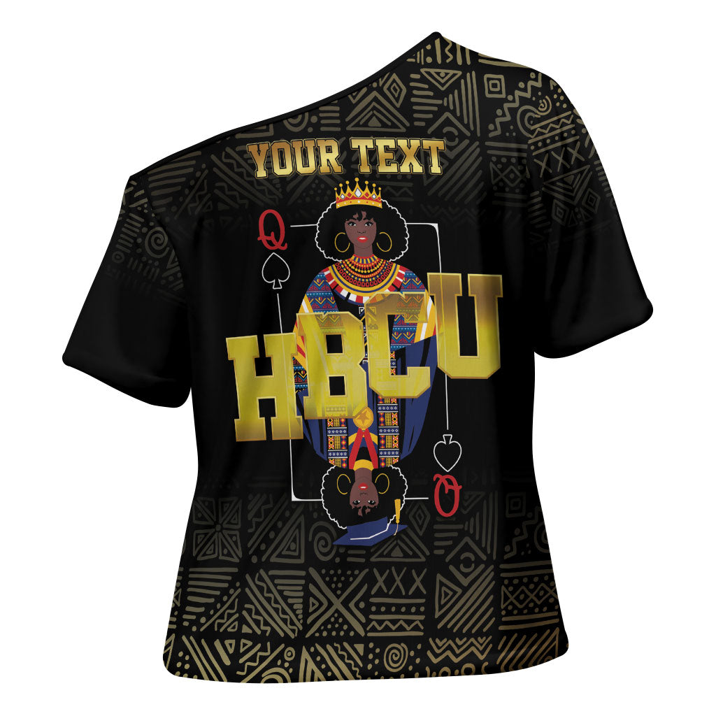 HBCU Grad Personalized Queen Poker Card Cross Shoulder Shirt Golden Pattern