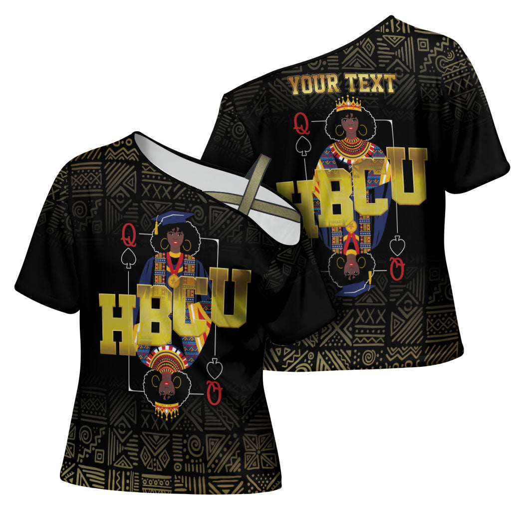 HBCU Grad Personalized Queen Poker Card Cross Shoulder Shirt Golden Pattern