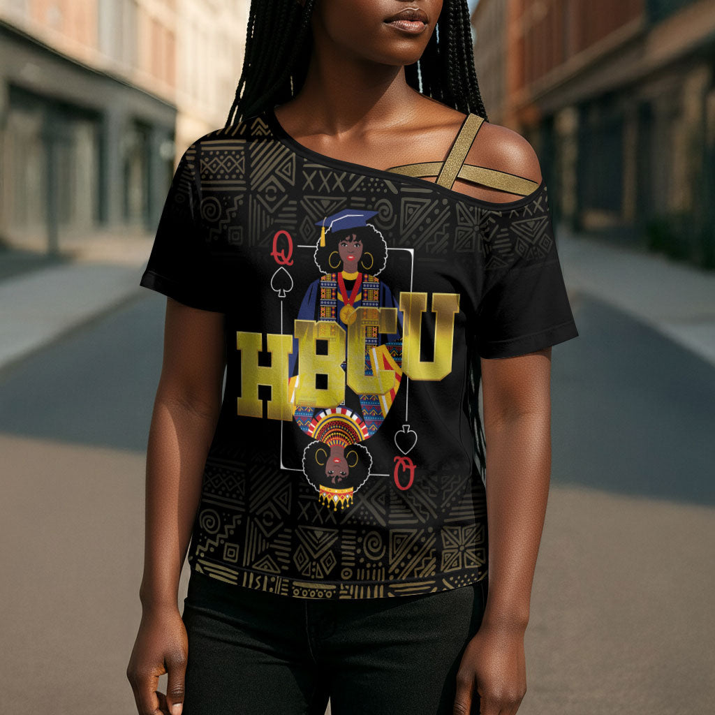 HBCU Grad Personalized Queen Poker Card Cross Shoulder Shirt Golden Pattern