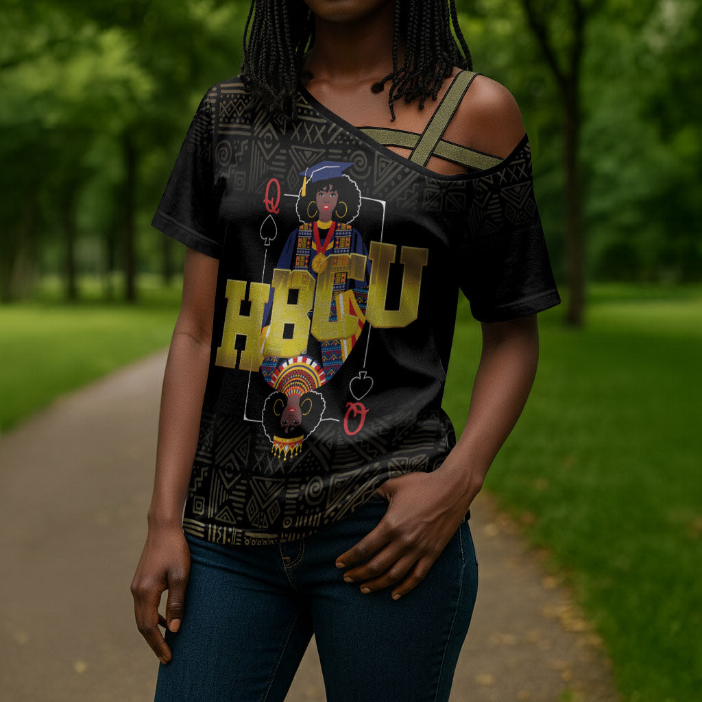 HBCU Grad Personalized Queen Poker Card Cross Shoulder Shirt Golden Pattern